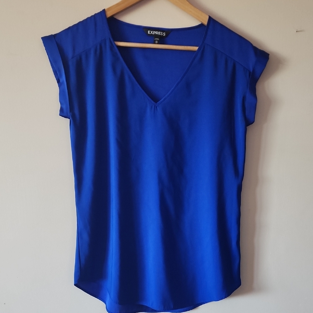 Express Women's Blue V-Neck Top
